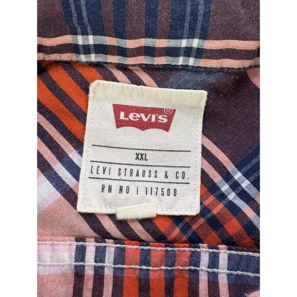 Levis Short Sleeve Button Down Western Shirt Plaid Orange/Black Men's XXL - Picture 3 of 7